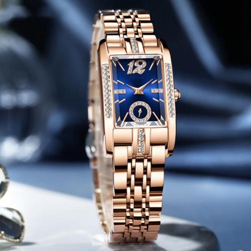 Tibetan Style Watch Bracelet, with Glass & 304 Stainless Steel, Rectangle, plated, Life water resistant & Chinese movement & for woman & with rhinestone, more colors for choice, Dial size 23x31x11mm, Length:Approx 23 cm, Sold By PC