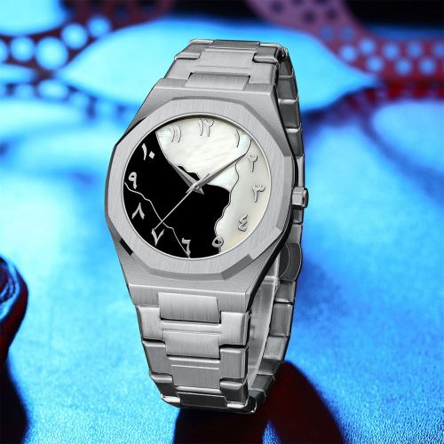 aleación de zinc Pulsera de reloj, con Vidrio & acero inoxidable 304, Patrón Geométrico, chapado, Resistente al agua de la vida & movimiento chino & para hombre, más colores para la opción, Dial diameter 43mm, longitud:aproximado 15 cm, Vendido por UD