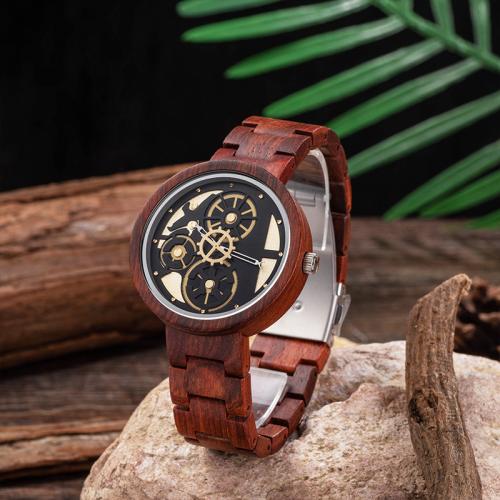 Wood Watch Bracelet, with Glass & 304 Stainless Steel, Round, Chinese movement & different materials for choice & for man, Length:Approx 31.5 cm, Sold By PC