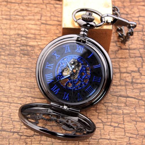 Tibetan Style Pocket Watch, with Glass & 304 Stainless Steel, Round, plated, vintage & Unisex & stem-winder & different styles for choice, watchcase size 47x47x15mm, Length:Approx 37.5 cm, Sold By PC