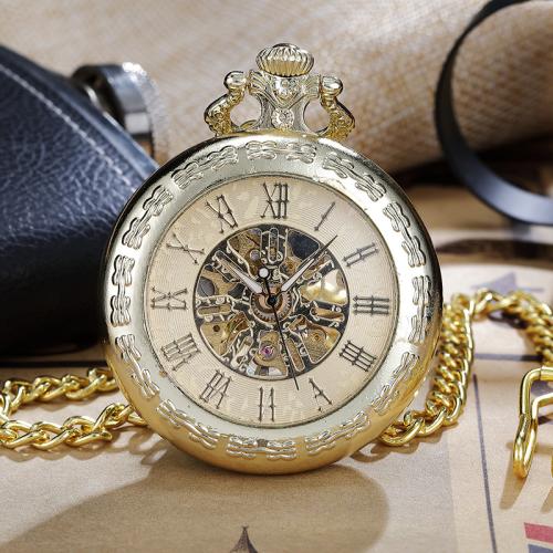 Tibetan Style Pocket Watch, with Glass, Round, plated, vintage & Unisex & stem-winder, more colors for choice, watchcase size 50x15mm, Length:Approx 38 cm, Sold By PC