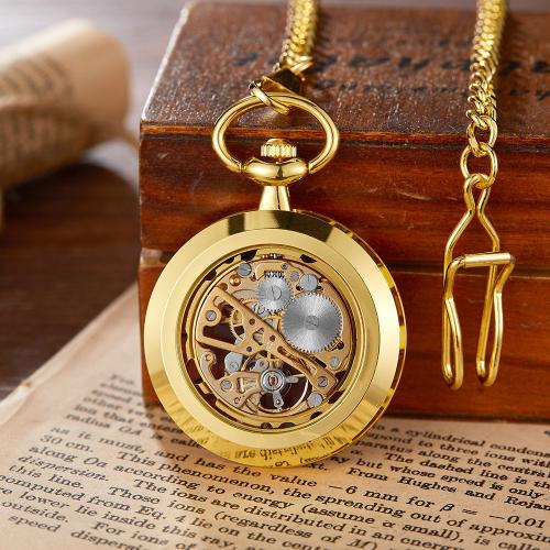 Tibetan Style Pocket Watch, with Glass, Round, plated, vintage & Unisex & stem-winder & hollow, more colors for choice, watchcase size 45mm, Length:Approx 37.5 cm, Sold By PC