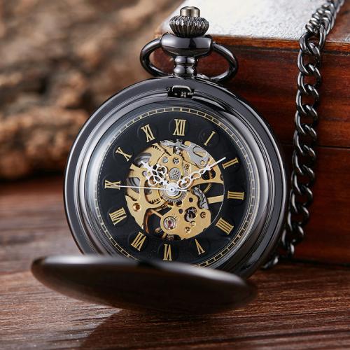 Tibetan Style Pocket Watch, with Glass, Round, plated, vintage & Unisex & stem-winder & hollow, more colors for choice, watchcase size 47x47x15mm, Length:Approx 37.5 cm, Sold By PC