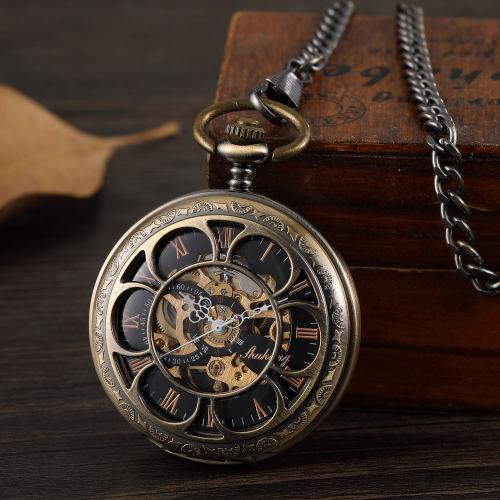 Tibetan Style Pocket Watch, with Plastic, Round, plated, vintage & Unisex & stem-winder, watchcase size 45x15mm, Length:Approx 37.5 cm, Sold By PC