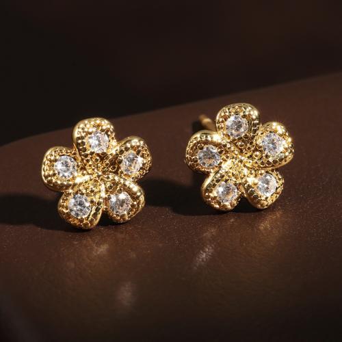 Boucles d'oreilles en laiton zircon cubique pavent, bijoux de mode & pavé de micro zircon & pour femme, plus de couleurs à choisir, 8x8mm, Vendu par paire