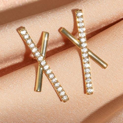 Cubic Zirconia Micro Pave Brass Earring, fashion jewelry & micro pave cubic zirconia & for woman, more colors for choice, 22x8mm, Sold By Pair