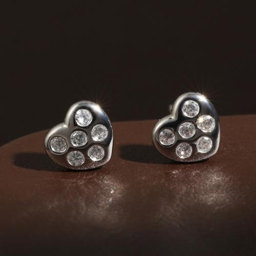 Boucles d'oreilles en laiton zircon cubique pavent, coeur, bijoux de mode & pavé de micro zircon & pour femme, 5x6mm, Vendu par paire