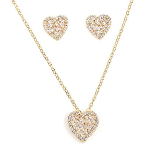 Cubic Zirconia Micro Pave Brass Jewelry Sets, Stud Earring & necklace, with 6cm extender chain, 2 pieces & fashion jewelry & micro pave cubic zirconia & for woman, more colors for choice, Length:Approx 40 cm, Sold By Set