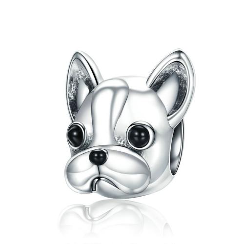 925 Sterling Silver Beads, Dog, DIY & enamel, 11x11mm, Sold By PC