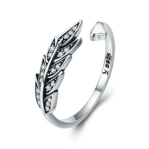 Zircon cubique Micro Pave Sterling Silver Rings, Argent sterling 925, feuille, bijoux de mode & pavé de micro zircon & pour femme, Inner diameter :17mm, Vendu par PC