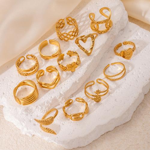 Stainless Steel Finger Ring, 304 Stainless Steel, fashion jewelry & different styles for choice & for woman, golden, 35x35mm, Sold By PC