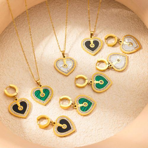 Rhinestone Stainless Steel Jewelry Set, 304 Stainless Steel, with Shell, Heart, different styles for choice & for woman & with rhinestone, golden, Sold By PC