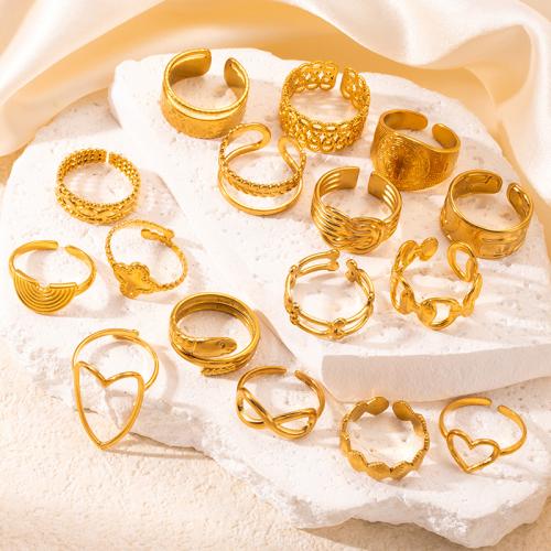 Stainless Steel Finger Ring, 304 Stainless Steel, fashion jewelry & different styles for choice & for woman, golden, Sold By PC