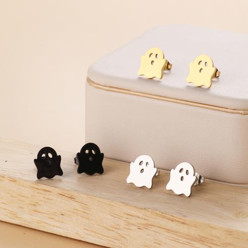 Stainless Steel Stud Earrings, 304 Stainless Steel, Ghost, Vacuum Ion Plating, Halloween Jewelry Gift & for woman, more colors for choice, 9.50x11mm, 12Pairs/Bag, Sold By Bag