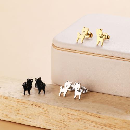 Stainless Steel Stud Earrings, 304 Stainless Steel, Christmas Reindeer, Vacuum Ion Plating, fashion jewelry & for woman, more colors for choice, 6.60x11mm, 12Pairs/Bag, Sold By Bag