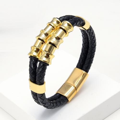 PU Leather Cord Bracelets, with 304 Stainless Steel, Vacuum Ion Plating, fashion jewelry & for man, more colors for choice, Length:Approx 21 cm, Sold By PC