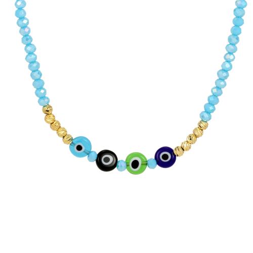 Collier Evil Eye bijoux, cristal, avec résine & laiton, avec 5cm chaînes de rallonge, Placage de couleur d'or, bijoux de mode & pour femme, Longueur:Environ 40 cm, Vendu par PC