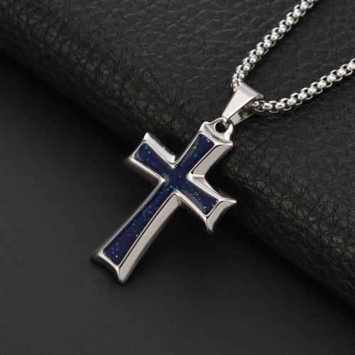 Stainless Steel Jewelry Necklace, 304 Stainless Steel, Cross, plated, for man & enamel, more colors for choice, Length:60 cm, Sold By PC