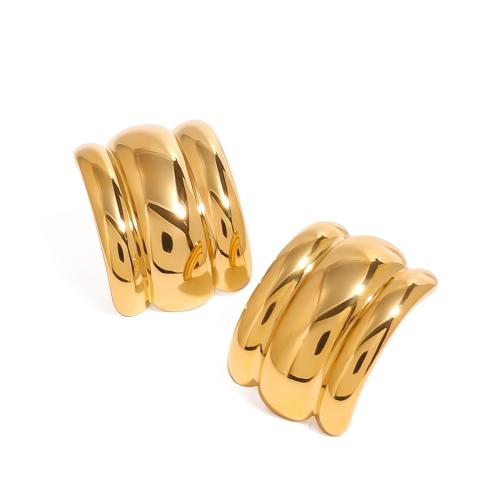 Stainless Steel Stud Earrings, 304 Stainless Steel, gold color plated, fashion jewelry, golden, 15.50x21.40mm, Sold By Pair