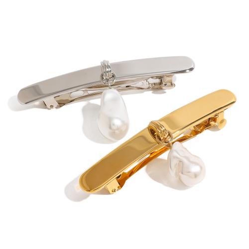 304 Stainless Steel Pulling Spring Hair Clip, with Plastic Pearl, plated, fashion jewelry, more colors for choice, Sold By PC