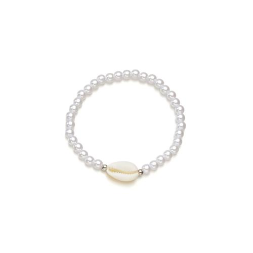 Fashion Jewelry Anklet, Plastic Pearl, with Shell, white, Sold By PC