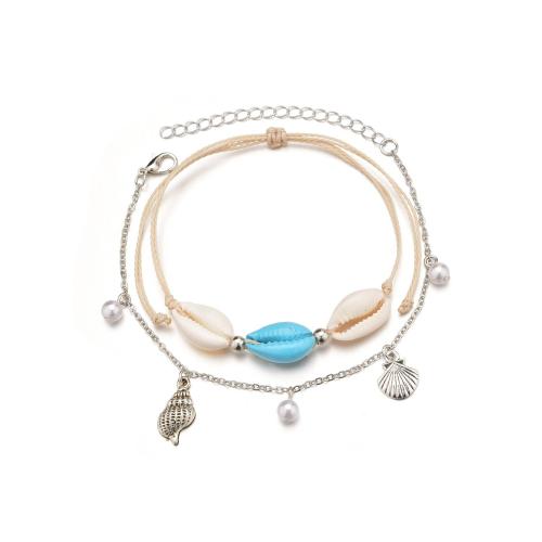 Fashion Jewelry Anklet Nylon Cord with Shell & Zinc Alloy mixed colors Sold By Set