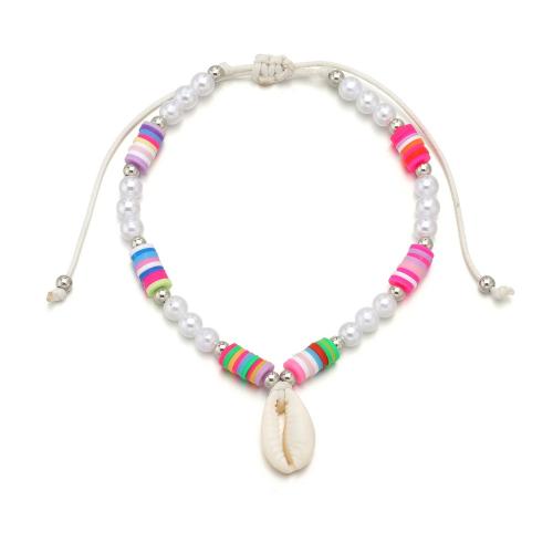 Fashion Jewelry Anklet, Nylon Cord, with Polymer Clay & Shell & Plastic Pearl, mixed colors, Sold By PC