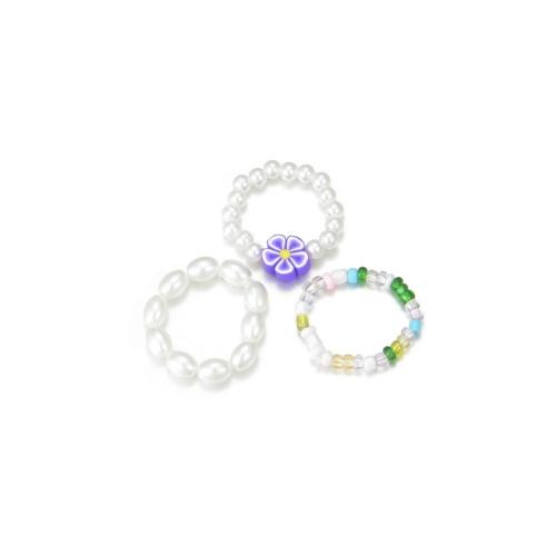 Resin Finger Ring Plastic Pearl with Seedbead & Resin fashion jewelry mixed colors Sold By Set