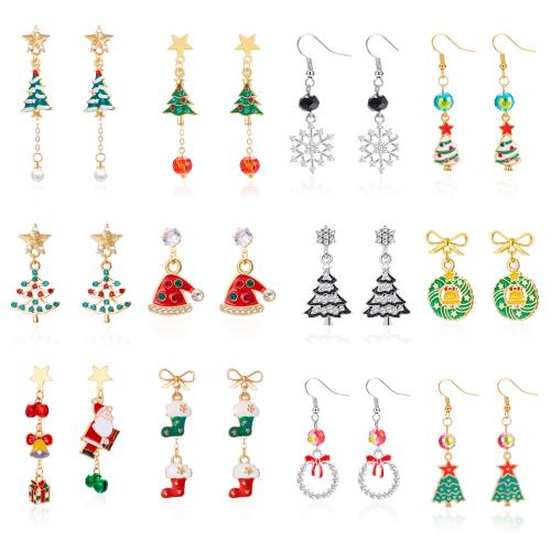 Boucles d'oreilles de Noël, alliage de zinc, Placage, Conception de Noël & styles différents pour le choix & pour femme & avec strass, Vendu par paire