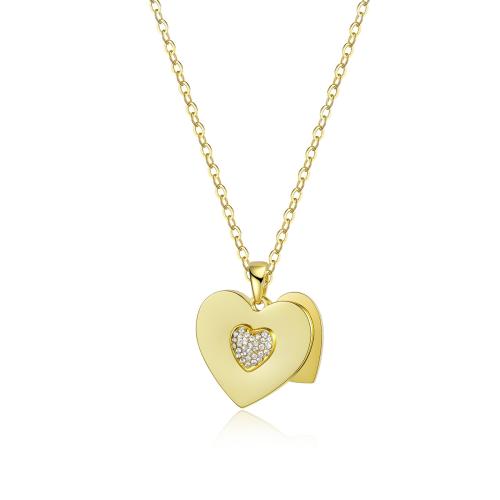 Brass Necklace, with 6cm extender chain, Heart, plated, fashion jewelry & Unisex & with rhinestone, more colors for choice, Length:46 , Sold By Pair