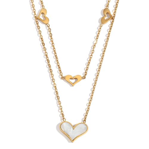 Stainless Steel Jewelry Necklace, 304 Stainless Steel, with Shell, Heart, Vacuum Ion Plating, for woman, golden, Sold By PC