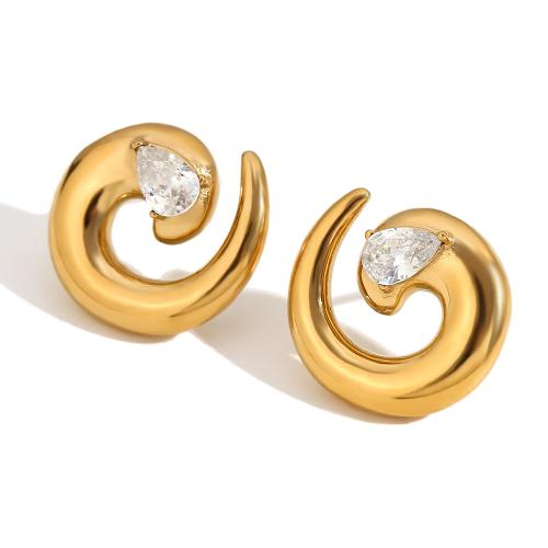 Roestvrij staal Stud Earrings, 304 roestvrij staal, micro pave zirconia & voor vrouw, goud, Verkocht door pair