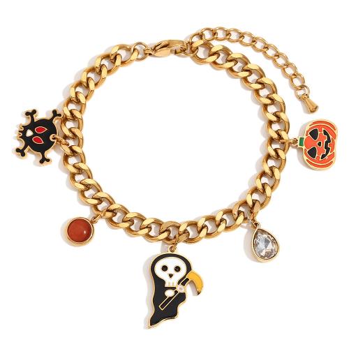 Halloween Bracelet 304 Stainless Steel with Gemstone Vacuum Ion Plating micro pave cubic zirconia & for woman & enamel gold Sold By PC