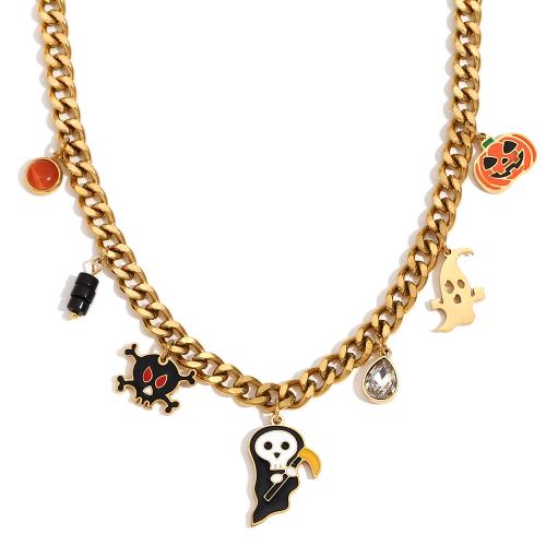 Ketting Halloween, 304 roestvrij staal, met Edelsteen, micro pave zirconia & voor vrouw & glazuur, goud, Verkocht door PC