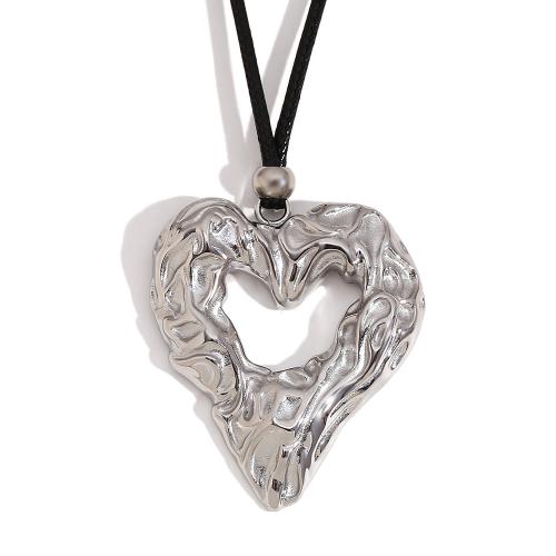 Stainless Steel Jewelry Necklace, 304 Stainless Steel, with Polyester Cord, Heart, Vacuum Ion Plating, for woman, more colors for choice, Sold By PC