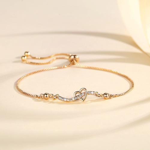 Terningformet Zirkon Micro Pave Messing armbånd, Heart, forgyldt, Micro Pave cubic zirconia & for kvinde, guld, Solgt af PC