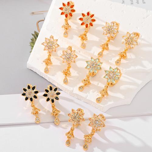 Cubic Zirconia Micro Pave Brass Earring, plated, micro pave cubic zirconia & for woman, more colors for choice, Sold By Pair