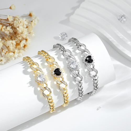 Bracelet cubique en laiton zircon pavent, coeur, Placage, pavé de micro zircon & pour femme, plus de couleurs à choisir, Vendu par PC