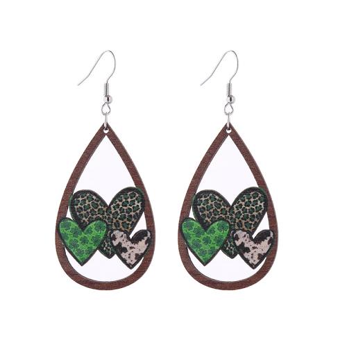 Tibetan Style Drop Earrings, with Wood, printing, different styles for choice & for woman, more colors for choice, Sold By Pair