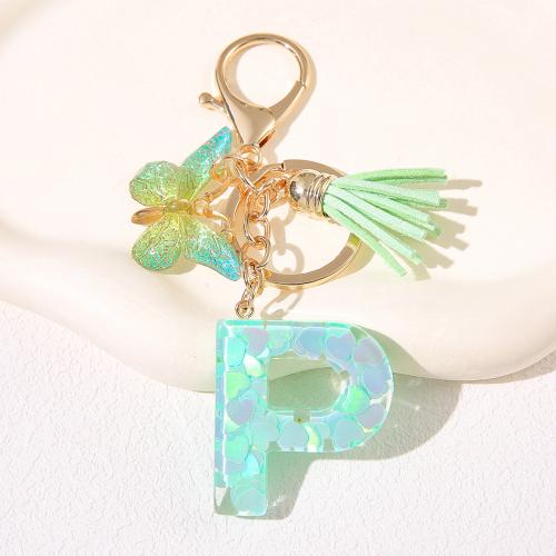 Tibetan Style Key Clasp, with Sequins & Resin, epoxy gel, letters are from A to Z & multifunctional & different styles for choice, golden, Sold By PC