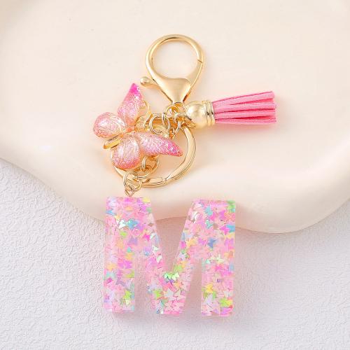 Tibetan Style Key Clasp, with Sequins & Resin, epoxy gel, letters are from A to Z & multifunctional & different styles for choice, golden, Product package size 6X6X1.2CM, Sold By PC