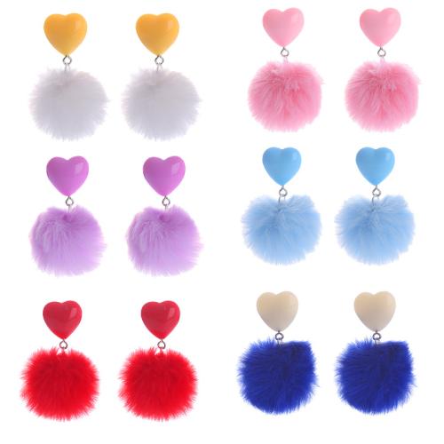 Resin Earring, with Plush, plated, for woman, more colors for choice, Sold By Pair