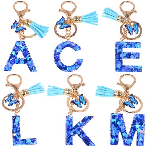 Tibetan Style Key Clasp, with Resin, epoxy gel, letters are from A to Z & multifunctional & different styles for choice, golden, Product package size 6X5X1.2CM, Sold By PC