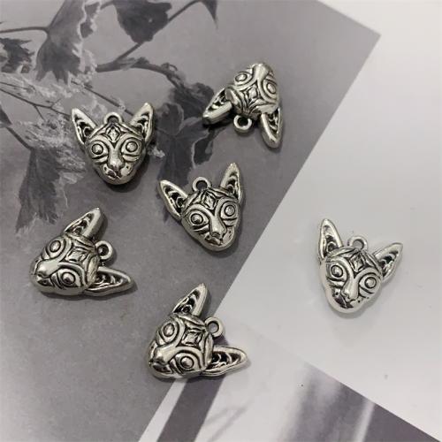 Zinklegering Animal Hangers, Zinc Alloy, Kat, antiek zilver plated, DIY, 15x15mm, 100pC's/Bag, Verkocht door Bag