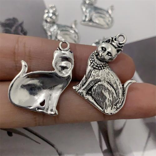 Sinc Alloy Pendants Ainmhithe, Cat, dath airgid antique plátáilte, DIY, 21x28mm, 100ríomhairí pearsanta/Mála, Díolta De réir Mála