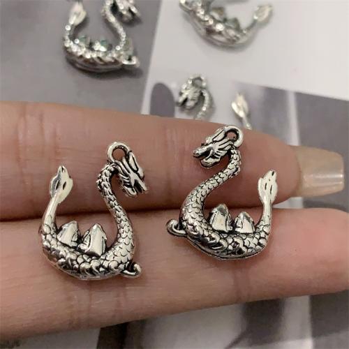 Sinc Alloy Pendants Ainmhithe, Dragon, dath airgid antique plátáilte, DIY, 16x20mm, 100ríomhairí pearsanta/Mála, Díolta De réir Mála