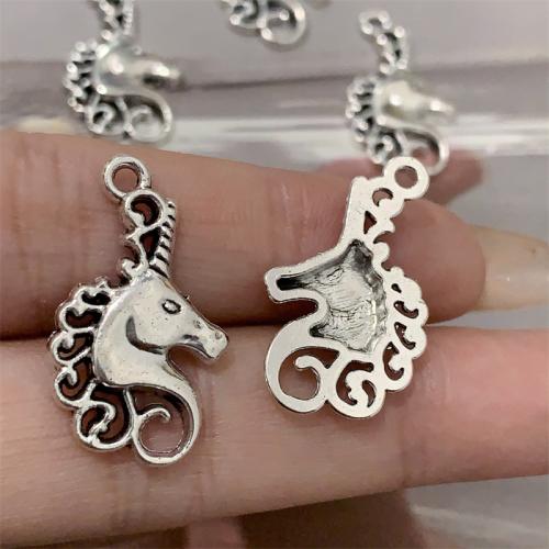 Sinc Alloy Pendants Ainmhithe, Unicorn, dath airgid antique plátáilte, DIY, 15x26mm, 100ríomhairí pearsanta/Mála, Díolta De réir Mála