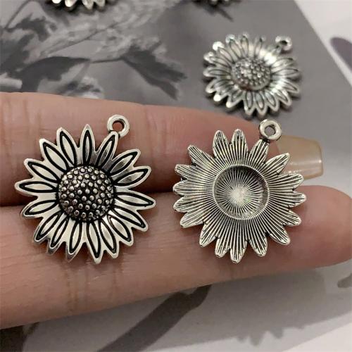 Tibetan Style Flower Pendants, Daisy, antique silver color plated, DIY, 21x24mm, 100PCs/Bag, Sold By Bag