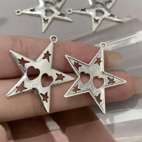 Colgante estrella de la aleación del cinc, aleación de zinc, chapado en color de plata antigua, Bricolaje, 30x32mm, 100PCs/Bolsa, Vendido por Bolsa