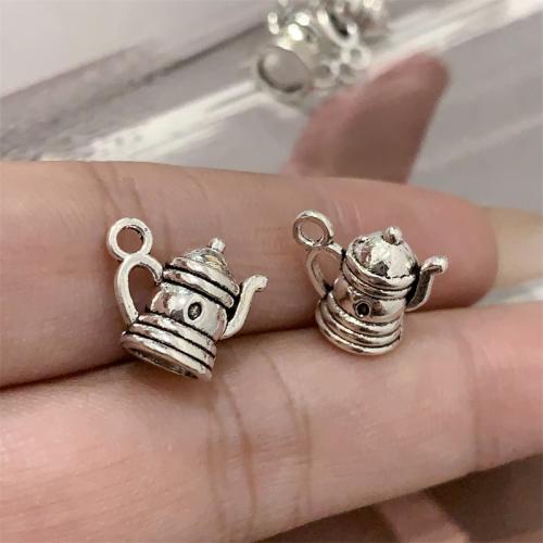 Tibetan Style Pendants, Teapot, antique silver color plated, DIY, 13x11mm, 100PCs/Bag, Sold By Bag